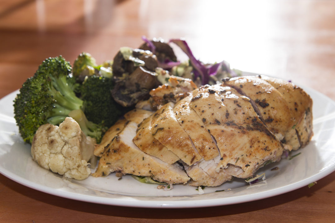 Paleo Grilled Chicken, Apple Coleslaw, Herbed Mushrooms, and Steamed Broccoli_7