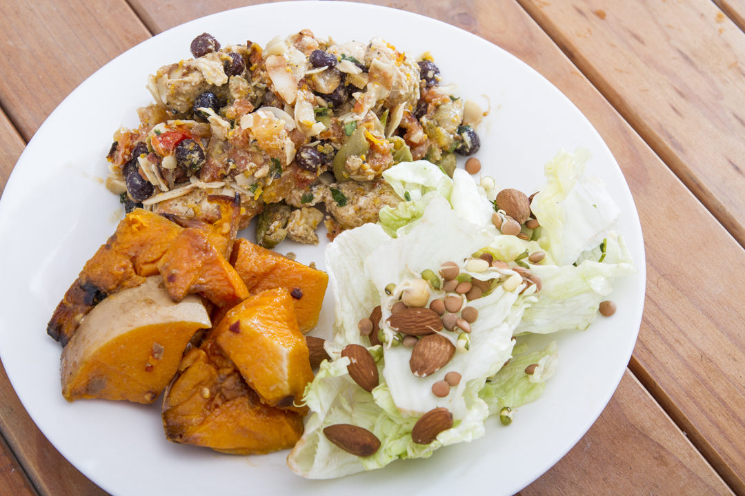 Fitness Meals Morrocan Chicken, Cumin & Chili spiced Butternut, Cos Lettuce with sprouts, and Almonds & Coriander_2